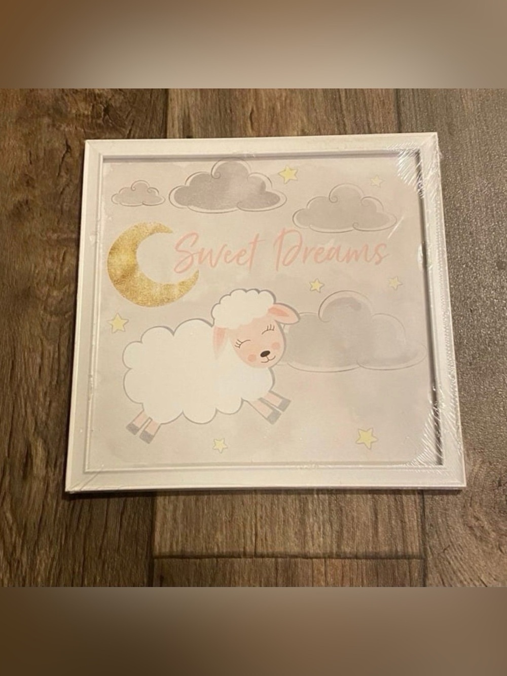 Sweet Dreams Nursery Wall Art Decor | Framed Sheep Moon Stars Print - Picture 2 of 3